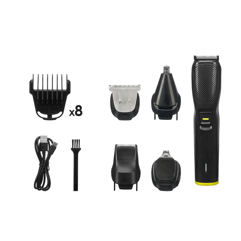 SET CORTA-CABELO 12 ACC SUPORTE PRETO 600MAH USB T