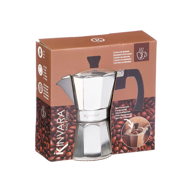 CAFETIERE 3 TASSES ALUMINIUM EMBOUT TRANSPARENT. V