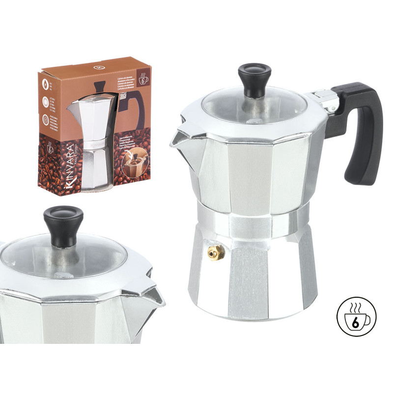 CAFFETTIERA IN ALLUMINIO 6 TAZZE COPERCHIO TRASPAR