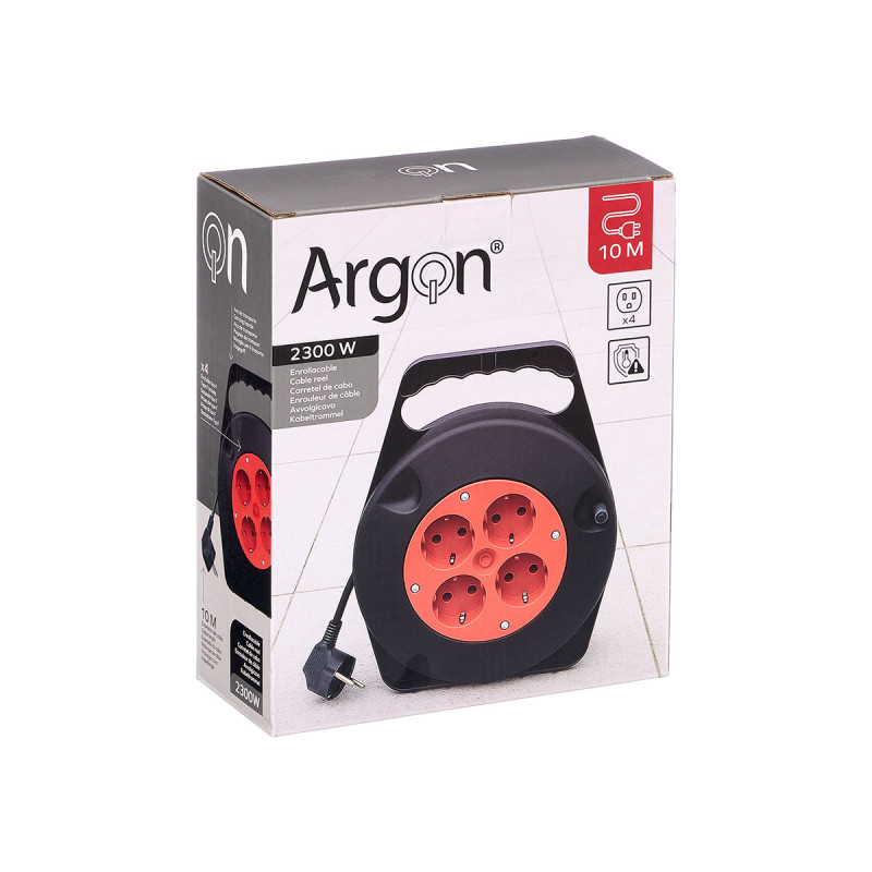 CABLE ENROLLABLE 10M ELECTRICO 4 ENCHUFES 2300W