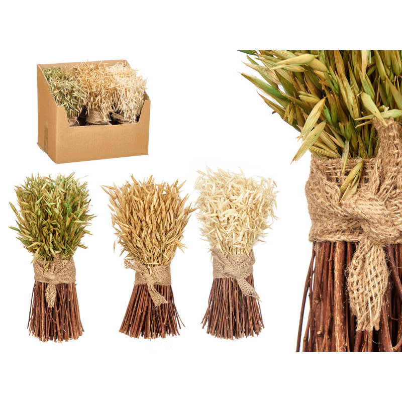 BOUQUET WITH RAFFIA RIBBON BARLEY 3 COLOURS ASSORT