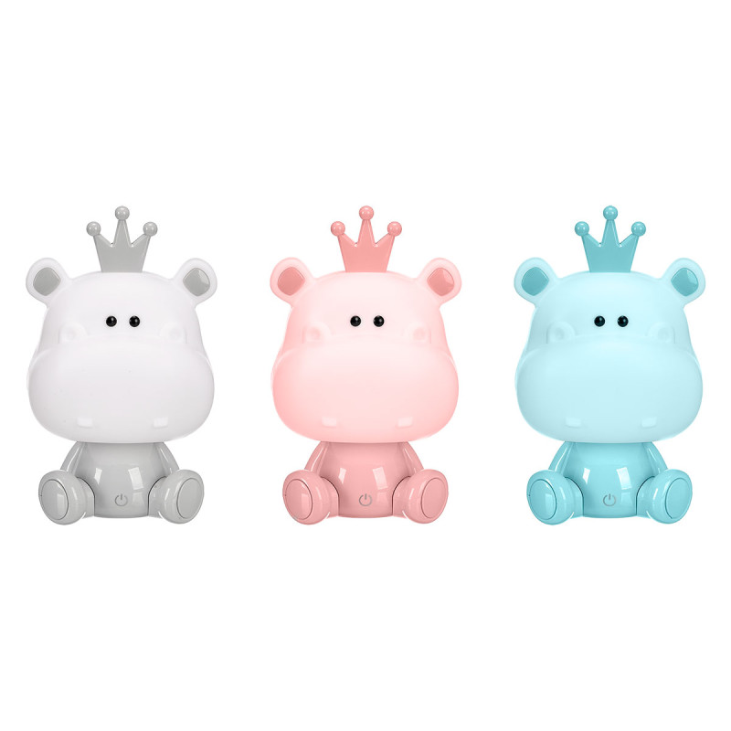 VEILLEUSE ENFANT HYPOPOTAMO ASSORT 3 CLR