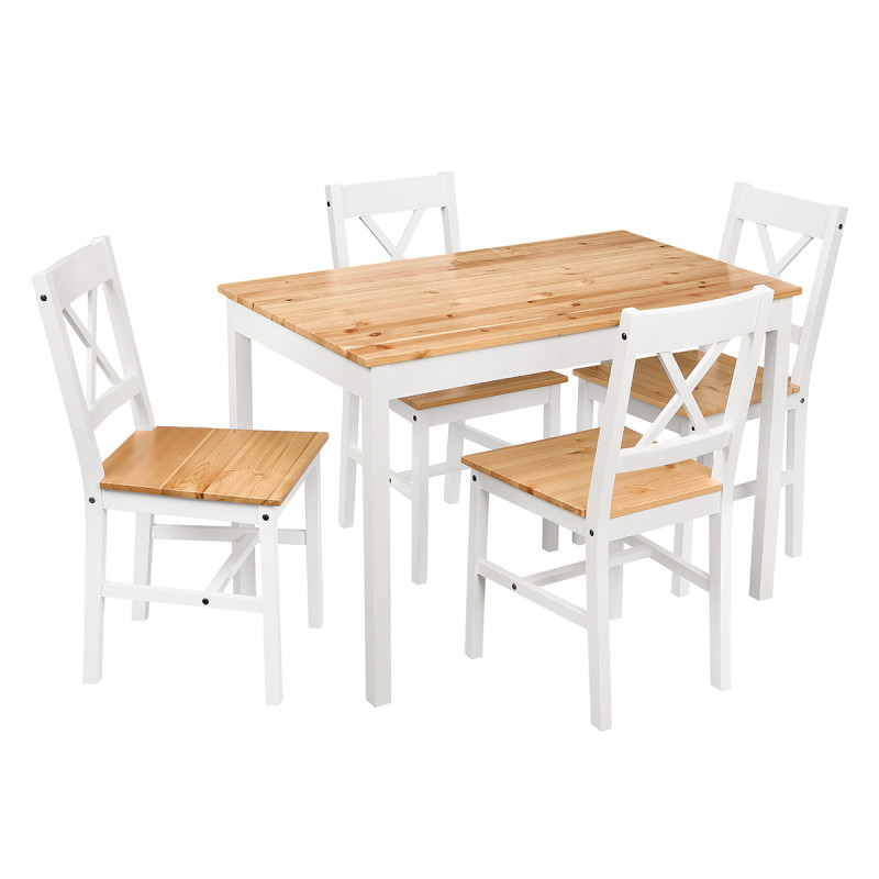 SET TABLE 4 CHAIRS WHITE PINE WOOD