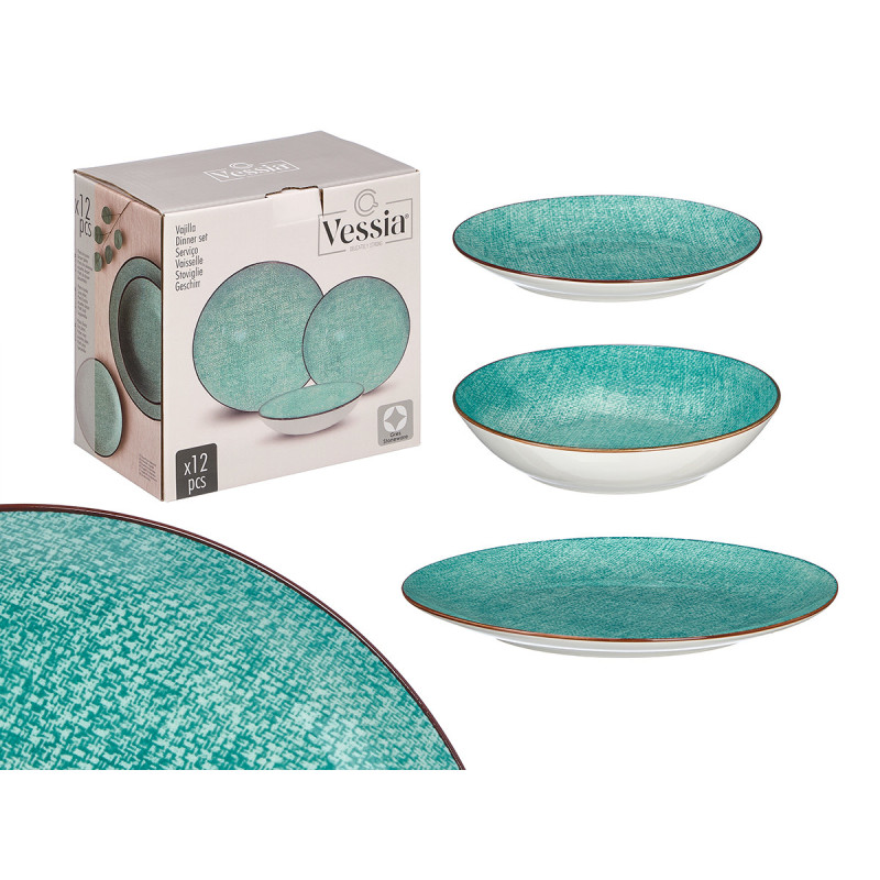 VAJILLA PORCELANA 12 PZS VERDE