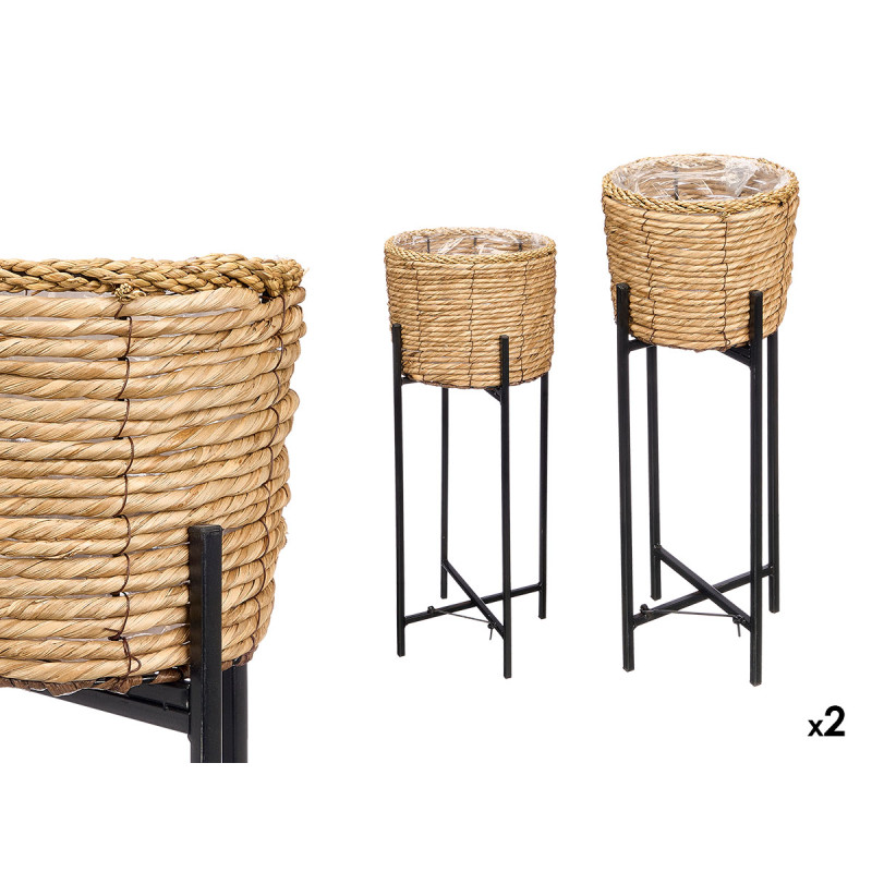 SET 2 NATURAL WICKER PLANT POT METAL LEGS