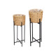 SET 2 NATURAL WICKER PLANT POT METAL LEGS