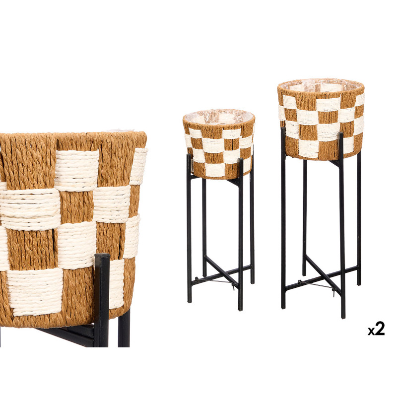 SET 2 POT FLEURS OSIER VICHY PIEDS MÉTAL