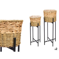 SET 2 MACETERO MIMBRE TRENZADO PATAS METAL