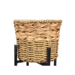 SET 2 POT FLEURS EN OSIER TRESSÉ PIEDS MÉTAL