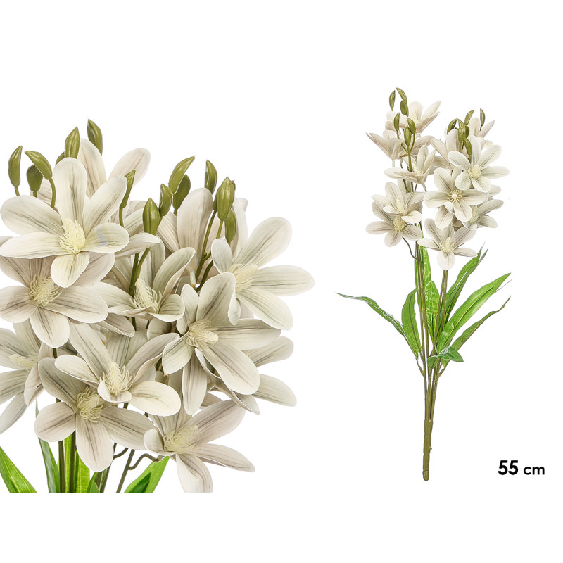 VARA 5 RAMOS 20 FLORES 55CM VERDE ENVELHECIDO