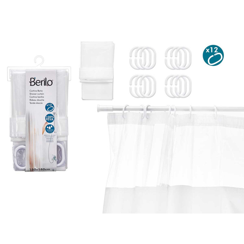 SHOWER CURTAIN PEVA 180 X 180 CM TRANSP WHITE