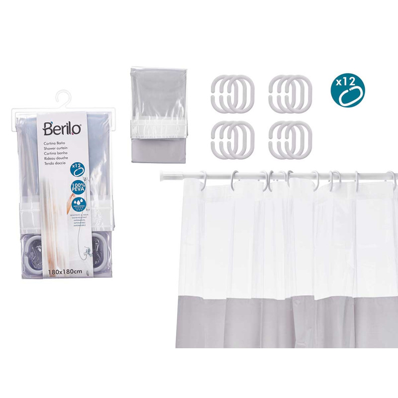 SHOWER CURTAIN PEVA 180 X 180 CM TRANSP GREY