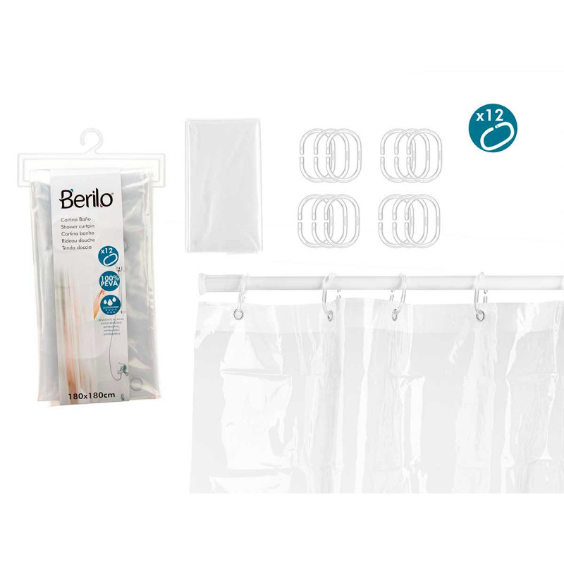 SHOWER CURTAIN PEVA 180 X 180 CM TRANSP 