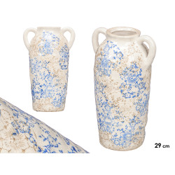 VASE 2 HANDLES BLUE BEIGE 29CM