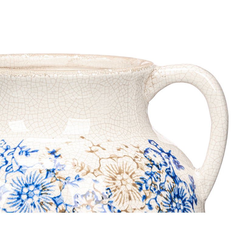 VASE 2 HANDLES BLUE BEIGE 16CM