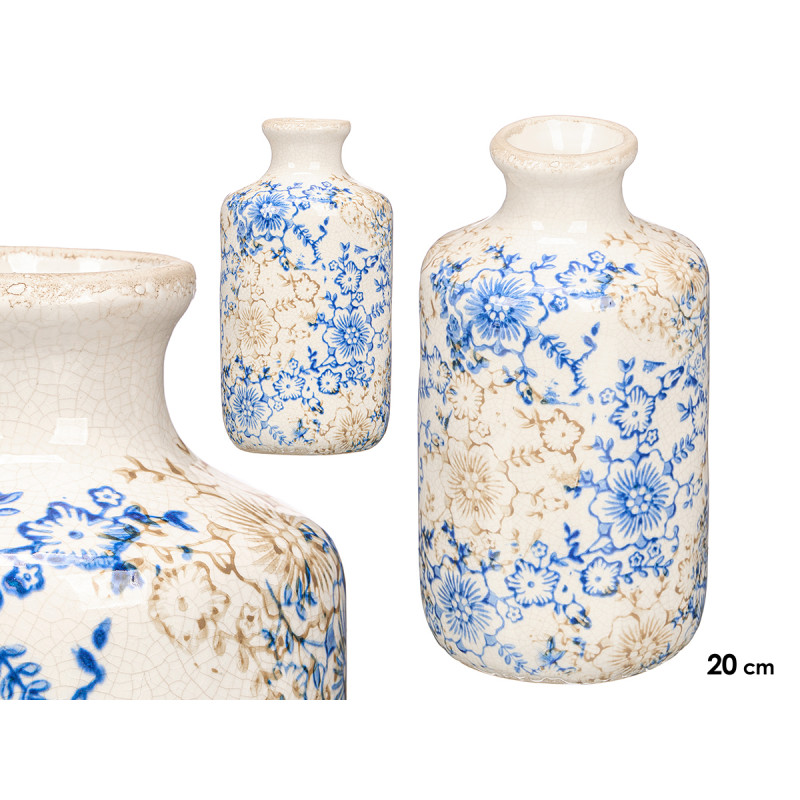 BOTTLE VASE  WIDE MOUTH BLUE BEIGE 20,5CM