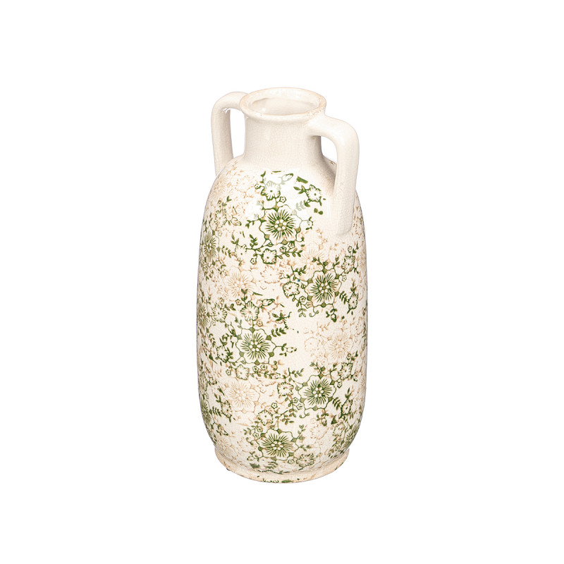 VASE 2 HANDLES GREEN BEIGE 38CM
