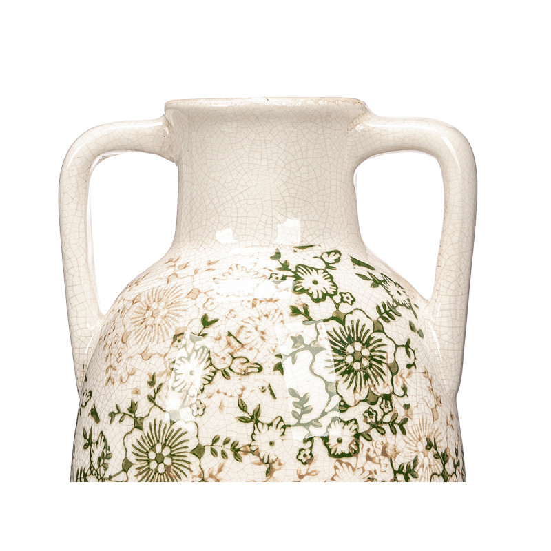 VASE NONNA 2 ANSES VERT BEIGE 38CM