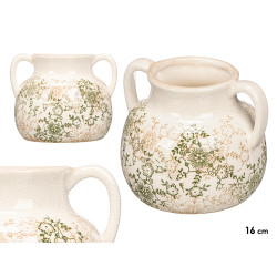 NONNA VASE 2 HANDLES GREEN BEIGE 16CM
