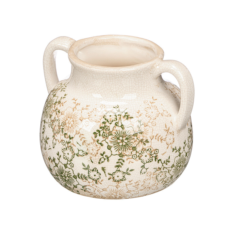 VASE NONNA 2 ANSES VERT BEIGE 16CM