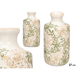 VASO GARRAFA BOCA LARGA VERDE BEGE 27CM