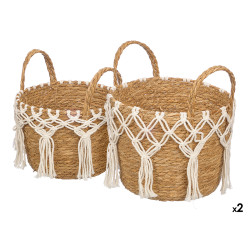 SET 2 WHITE BRAIDED MACRAME PLANTERS