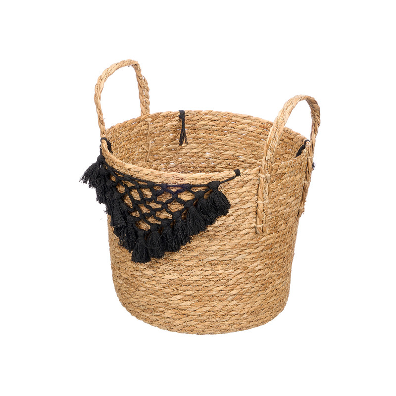 VASO INTRECCIATO MACRAME POMPON NERO GRANDE