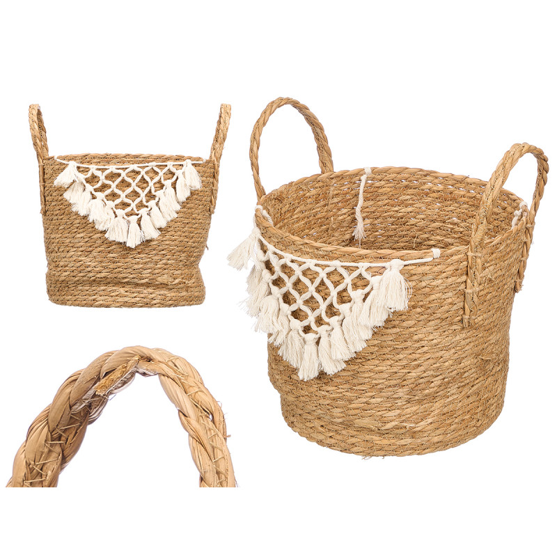 VASO INTRECCIATO MACRAME POMPON BIANCO GRANDE