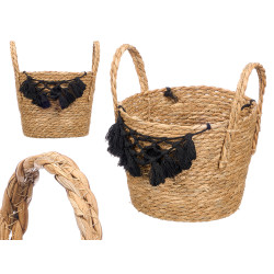 VASO PLANTAS VIME MACRAME POMPOM PRETO PEQUE