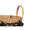 Small black macrame wicker planter with pom-pom