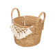 SMALL WHITE MACRAME WICKER PLANTER WITH POM-POM