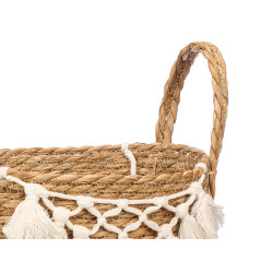 MACETERO MIMBRE MACRAME POMPON BLANCO PEQUEÑO