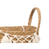 SMALL WHITE MACRAME WICKER PLANTER WITH POM-POM