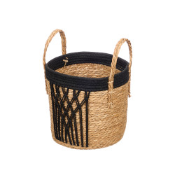 GRAND POT FLEURS EN OSIER MACRAMÉ SUSPENDU NOIR