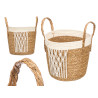 LARGE WHITE HANGING MACRAME WICKER PLANTER