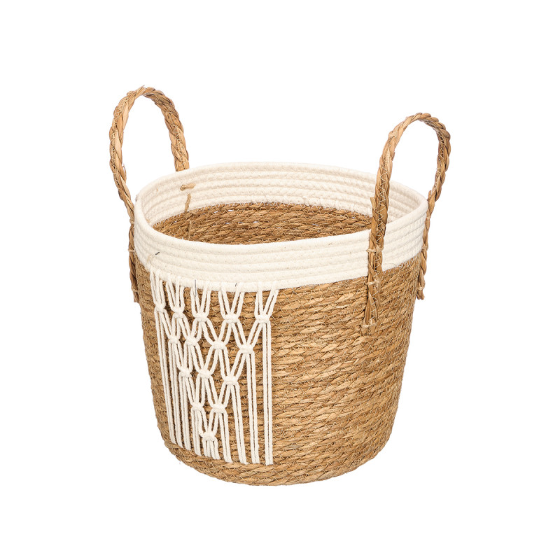 LARGE WHITE HANGING MACRAME WICKER PLANTER