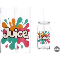 VERRE COUVERCLE PAILLE VERRE JUS 600ML