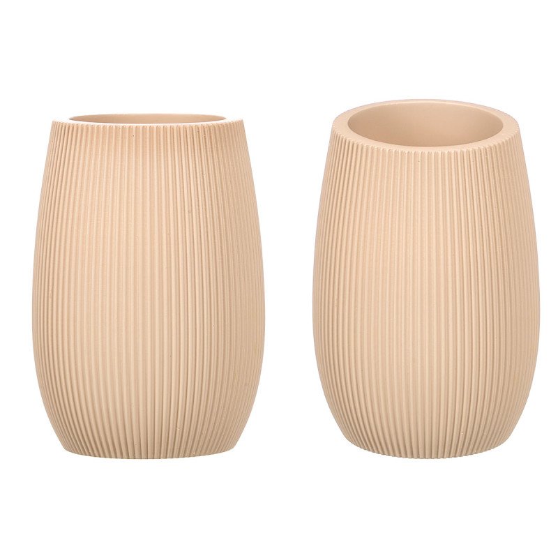 BEIGE STRIPED POLYRESIN BATHROOM TUMBLER