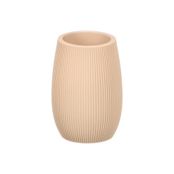 BEIGE STRIPED POLYRESIN BATHROOM TUMBLER