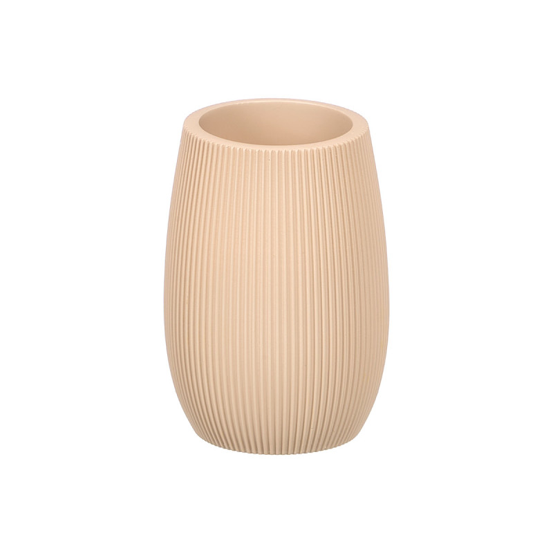 BEIGE STRIPED POLYRESIN BATHROOM TUMBLER