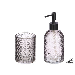 SET 2 BATH SOAP DISPENSER 410ML TUMBLER GREY DIAM