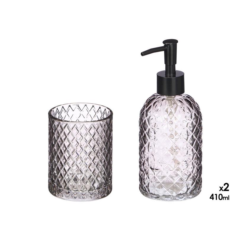 SET 2 DOSATORI VASO 410ML BAGNO GRIGIO DIAMANTE