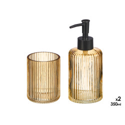 SET 2 DOSIFICADOR VASO 350ML BAÑO AMBAR RAYAS