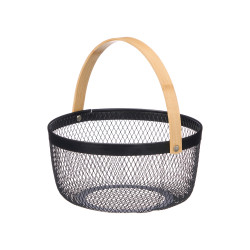 CESTA REDONDA PRETA ASA BAMBU