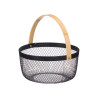 ROUND BLACK BASKET BAMBOO HANDLE