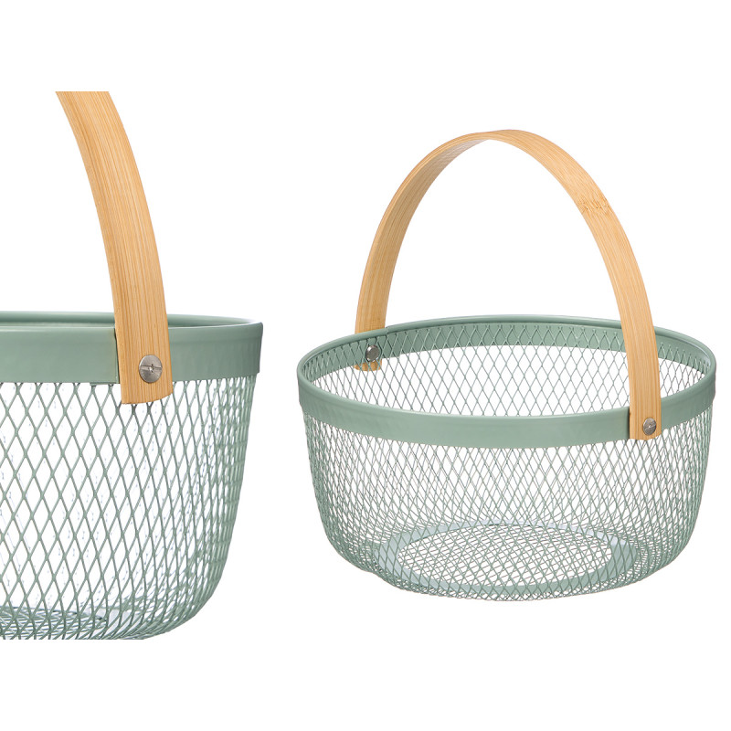 CESTA REDONDA VERDE ASA BAMBU