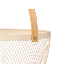 CESTA REDONDA BEIGE ASA BAMBU