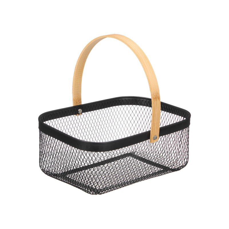 BLACK RECTANGULAR BASKET BAMBOO HANDLE