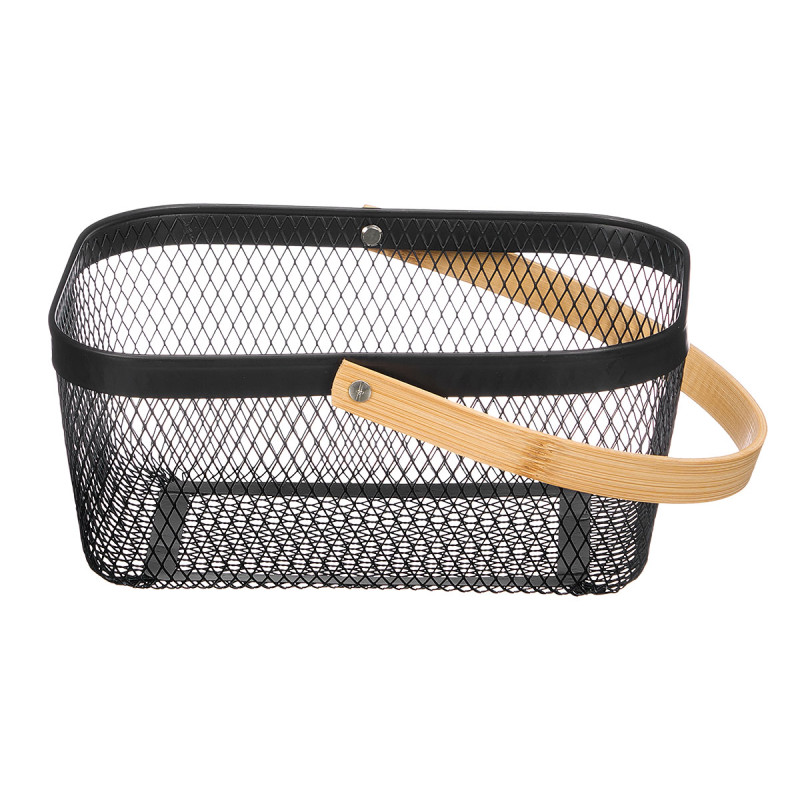 BLACK RECTANGULAR BASKET BAMBOO HANDLE