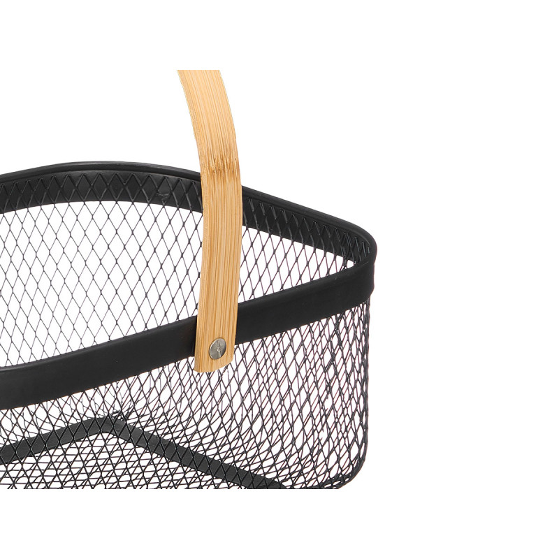 BLACK RECTANGULAR BASKET BAMBOO HANDLE